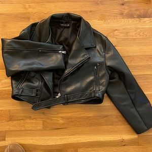LIONESS Cropped Black Leather Jacket (Staten Island Jacket)